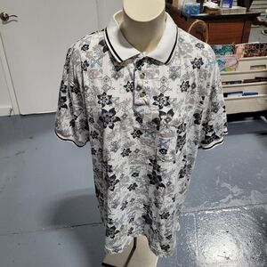 Island Blue Men's Floral Grey/White Polo Shirt  Sz L
